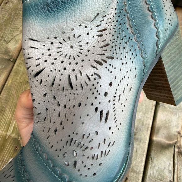 Spring Step L'Artiste Ankle Boots Size 40 Gray/Teal Leather Zip Perforated - Picture 3 of 12